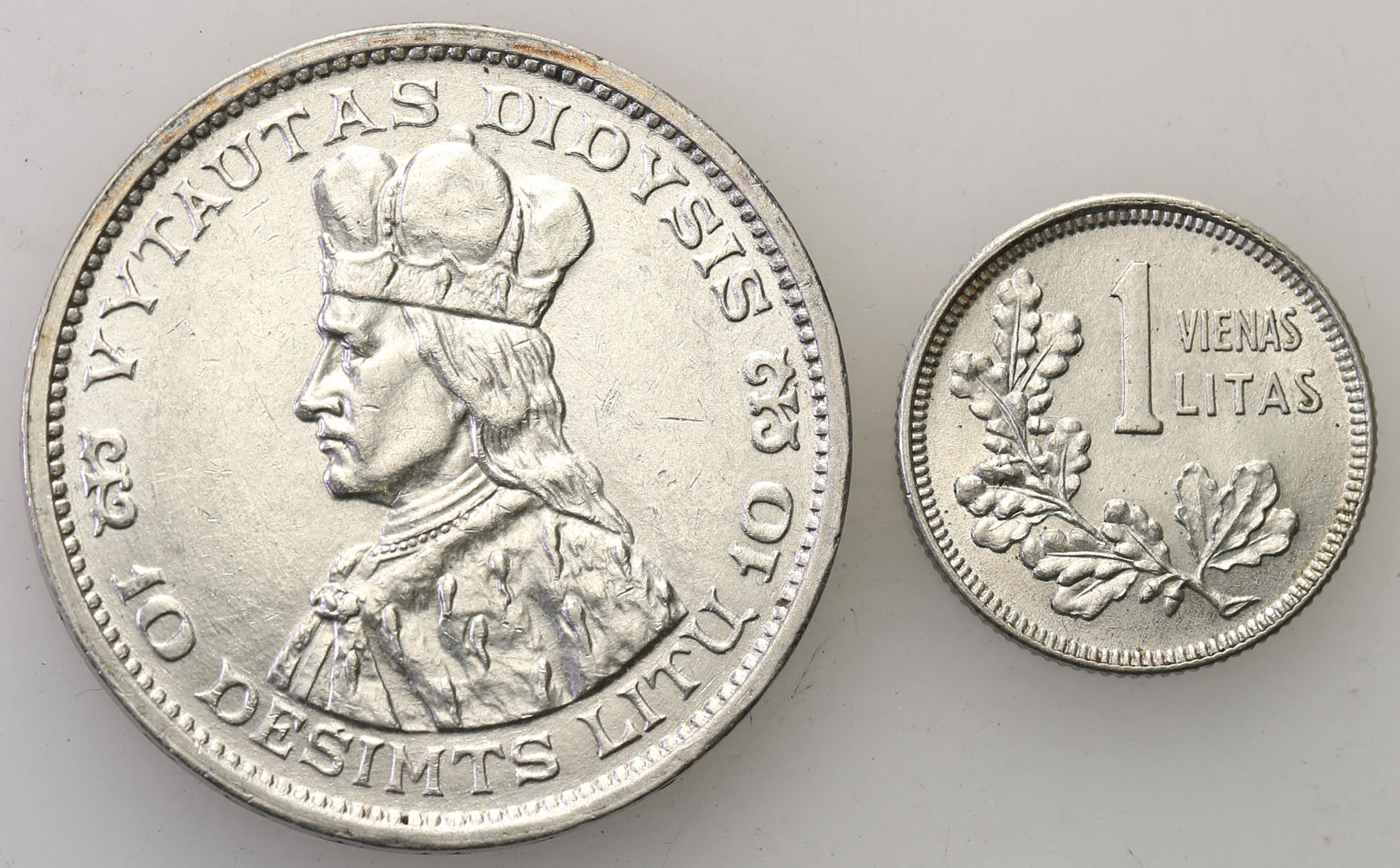 Litwa. 1 litu 1925, 10 litów 1936 Książę Witold, zestaw 2 monet